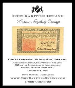 1776 NJ 3 Shillings Ad Color